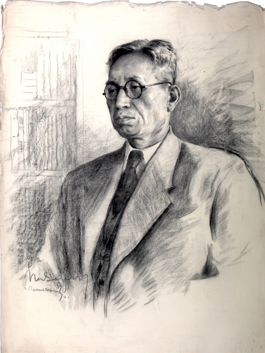 Minchon Ri Ki-yong (Writer), 1953, Charcoal, pencil on paper, 74x56cm