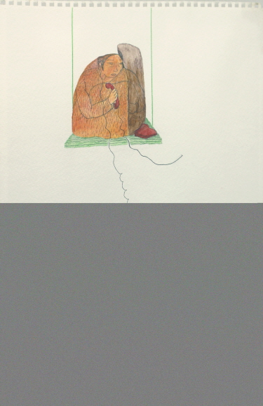 YUN Suknam, He is still on the phone. Impossible to communicate with, 2002, Colored pencil and pencil on paper, 44x29.5cm