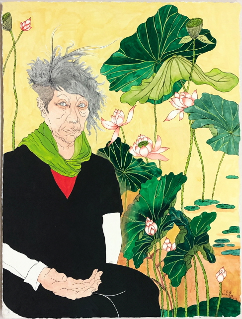 YUN Suknam, Self-Portrait, 2018, Color pigment on Hanji, 94x71cm