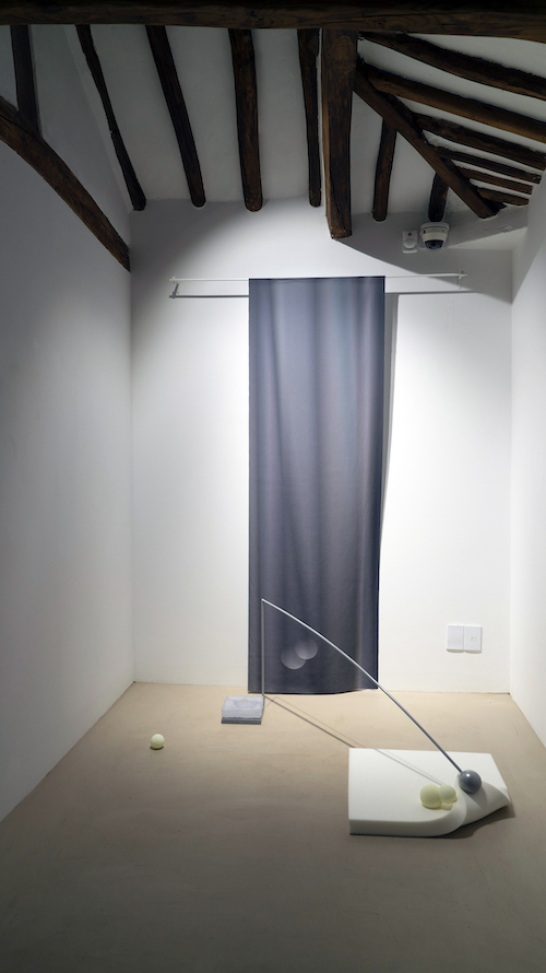 Cache, 2020, 3D-printed model, steel, memory foam, DTP on fabric, Dimensions variable
