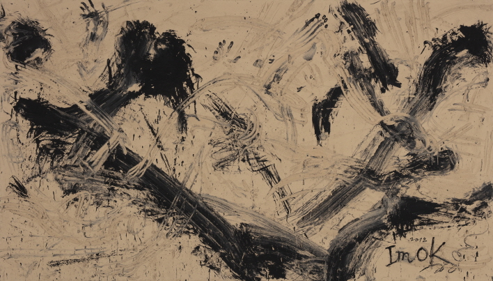 LIM Ok-Sang, HEURK A5, 2018, Soil, ink, and rice on canvas, 200x350cm