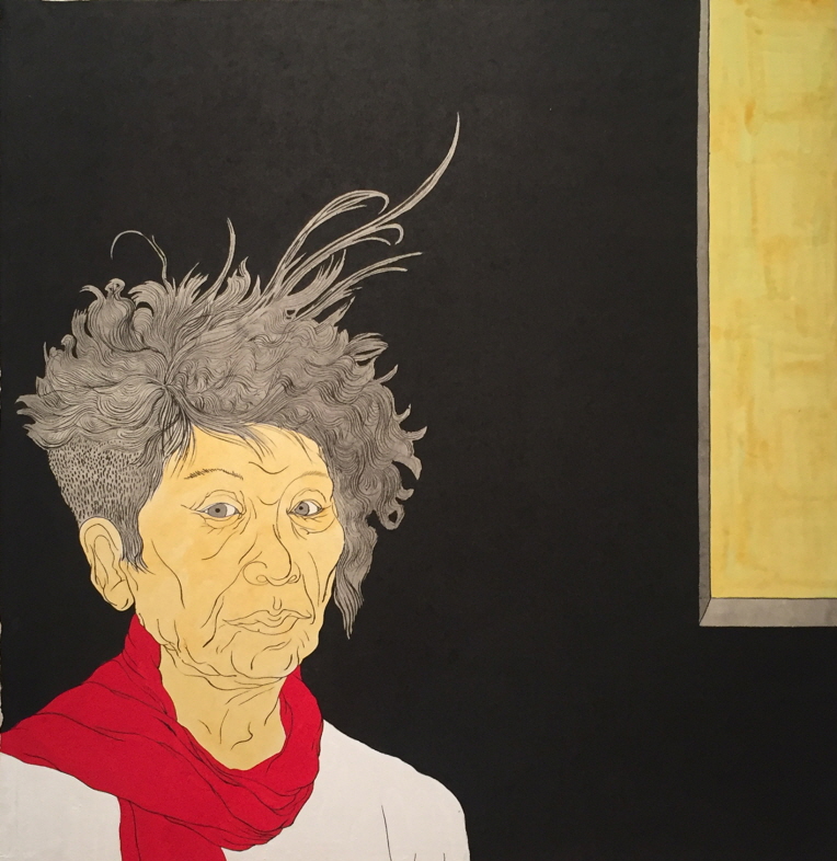 YUN Suknam, Self-Portrait, 2018, Color pigment on Hanji, 70x65cm