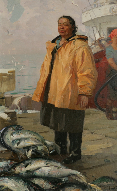 A.S. Hanshura, the Fisherwoman and Socialist Heroine in Labor, 1969, Oil on canvas, 200x115cm