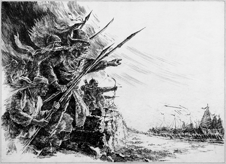 The Battle Against the Mongol (Empire Yuan), 1990, Pen and black ink on paper, 38.7x53.2cm