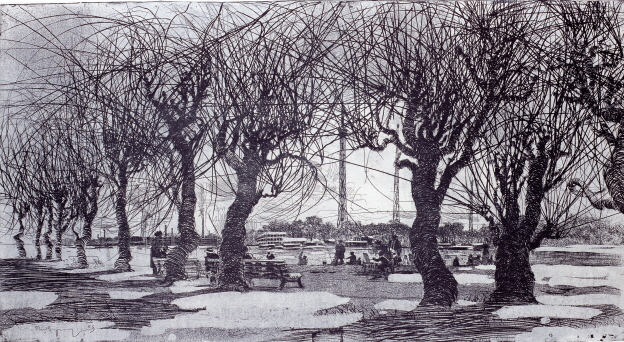 Nevka Riverside, 1965, Etching, 49.2×90.2cm