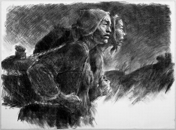 Carrying Food, 1991, Charcoal on paper, 55.3x76cm