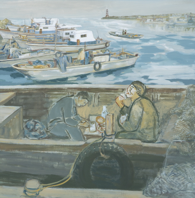 Meal on a Boat, 2016, Acrylic on canvas, 130x130cm