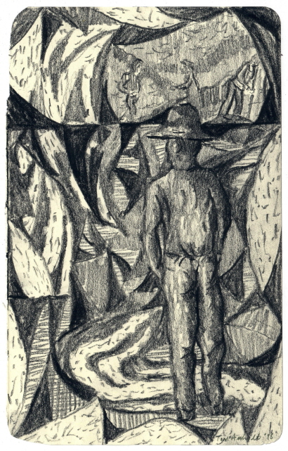 Tom ANHOLT, Man Mining(Study), 2018, Pencil on paper, 20x12.5cm