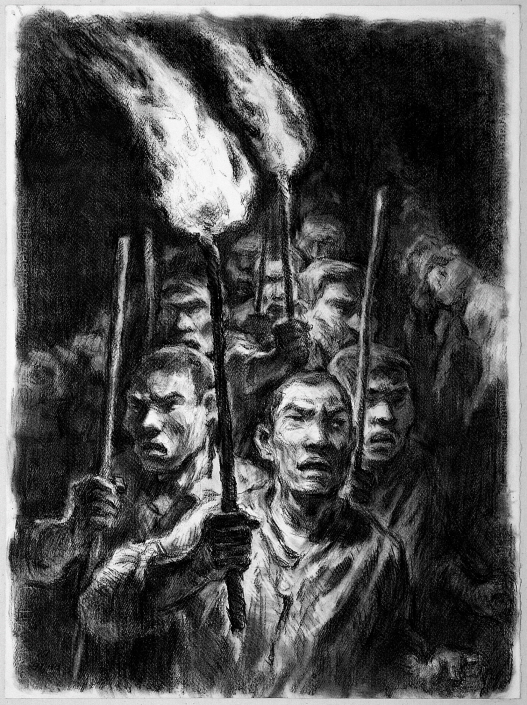 The Torchlight Parade, 1991, Charcoal on paper, 76x55.3cm