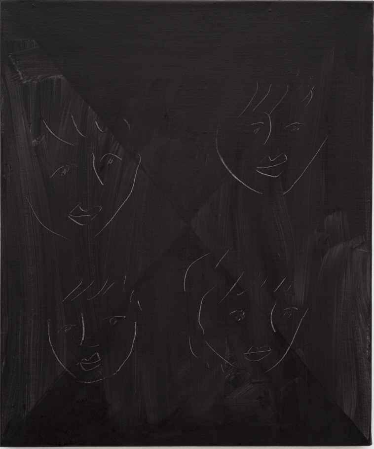 Shimon Minamikawa, Group of 4 people, 2018, Acrylic on canvas, 45.7x38.3cm