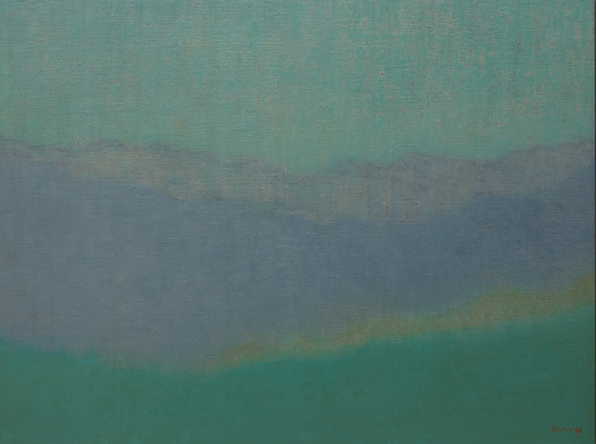 From a Distance, 2019, Ottchil (Korean lacquer), hemp cloth on wood, 122x162cm