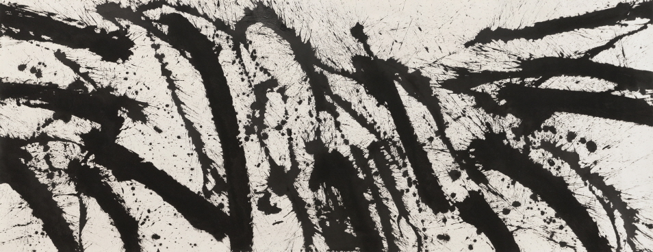 Rapids, 2018, Ink on cotton fabric, 160x415cm