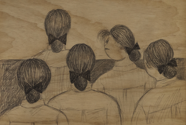 SHIN Min, Workers, 2019, Pencil on wood panel, 20x29cm