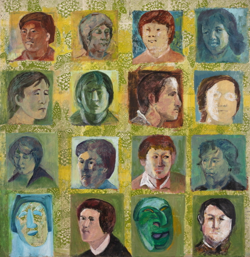 KIM Geun Hee, Pamphlet Portrait, 1987, Screen print and oil on canvas, 140x136cm