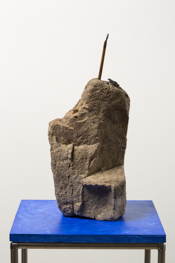 SHIN Kyoungho, With and Without Soul - To Whom that is Stronger than a Sword, 2014, Wood on natural stone, 40(h)x30x30cm