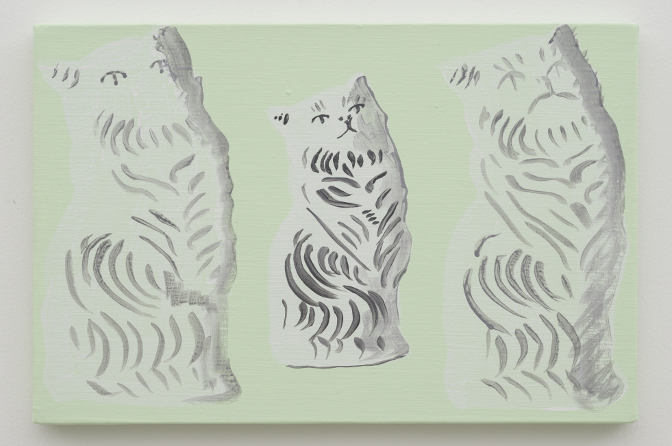 Minamikawa Shimon, Green ground (Cat Object), 2018, Acrylic on canvas, 27.5x41cm