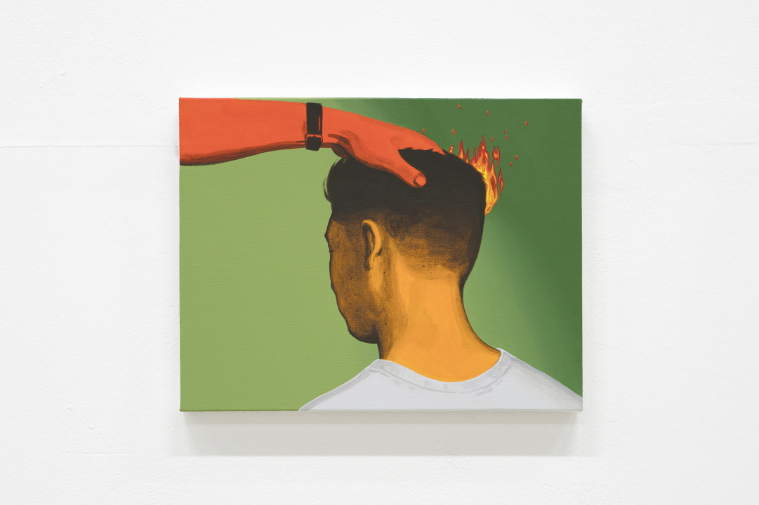 Burning Charcoal on Your Head, 2017, Acrylic gouache, gesso on canvas, 31.5x41cm