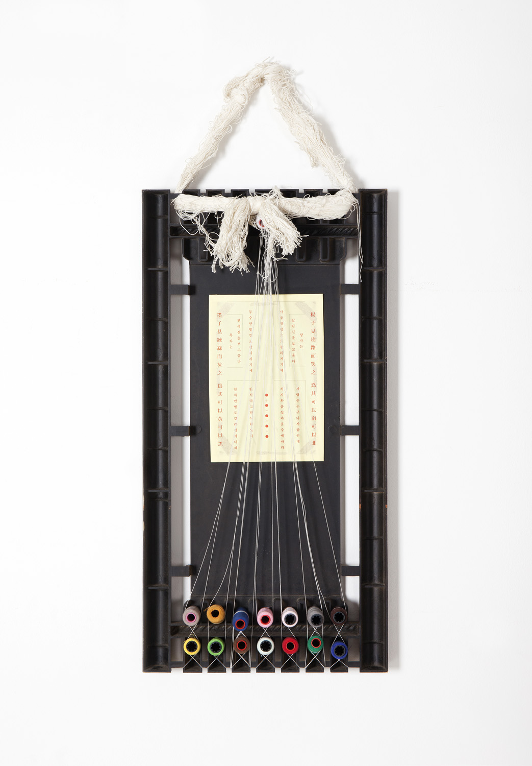 Crying After Seeing the White Threads, 2000, Dyed thread, white thread, print, panel, 84.5x39.5cm